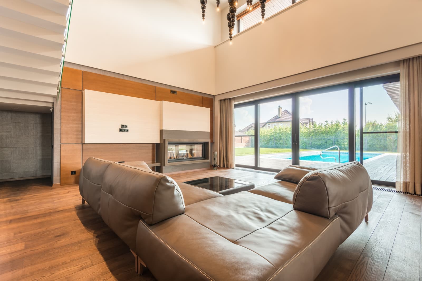 Vertical blinds across a sliding glass door in an apartment